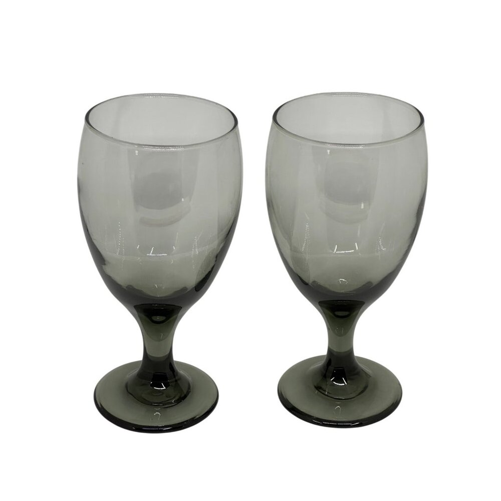 VTG‎ Libbey Premiere Smoked Gray Wine Glasses Set of 2 MCM 7"x3.5" Classic MCM